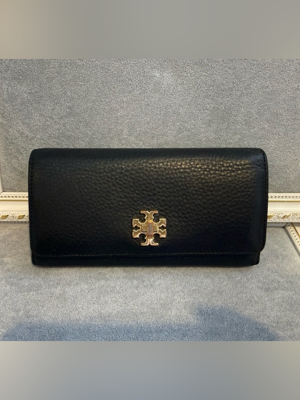 Tory Burch Black Leather Logo Wallet and Gold Hardware